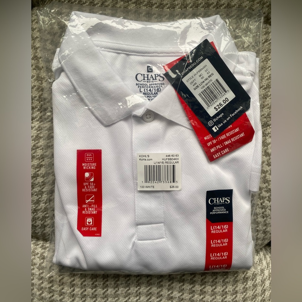 Chaps Boys' Short Sleeved White Polo Shirt (Large 14/16) - NWT
